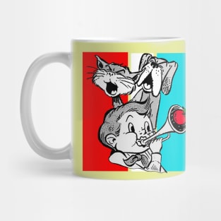 Dogs singing and boy playing the bugle Mug